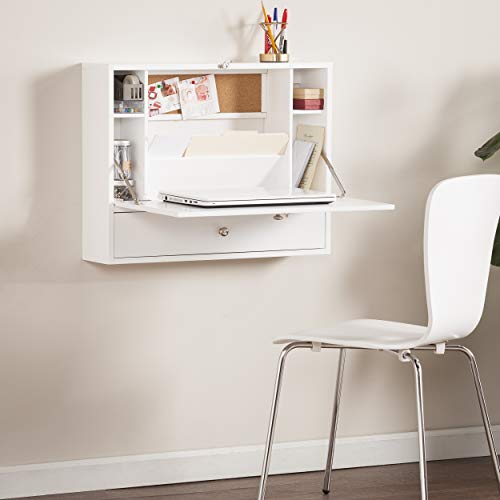 SEI Furniture Willingham Wall Mount Folding Desk, White - Thumbnail 2
