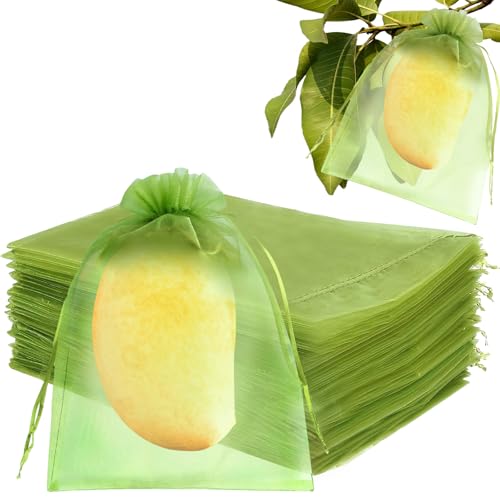 Bolsas para Uvas en Parra 17 x 23 cm, 50 Piezas Bolsa Protectora de Frutas, Malla de Protección para Uvas, Bolsas Organza con Cordón para Proteger contra Pájaros Avispas Drosophila