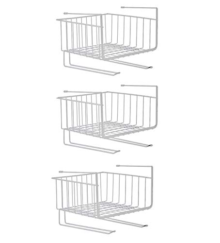 Styleys Multifunctional Iron Kitchen Under Cabinet Shelf Basket Wire Rack Organizer Storage with Tissue Holder, (S11088, White, 3, Floating Shelves)