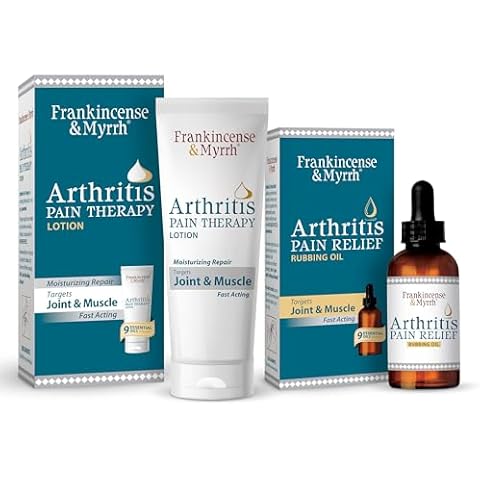 Frankincense & Myrrh Arthritis Combo Pack - Arthritis Pain Relief Rubbing Oil 2 oz. and Arthritis Pain Reliever Therapy Lotion for Joints & Sciatica Pain Relief, 3 oz., Pain Relief with Essential Oils Cover