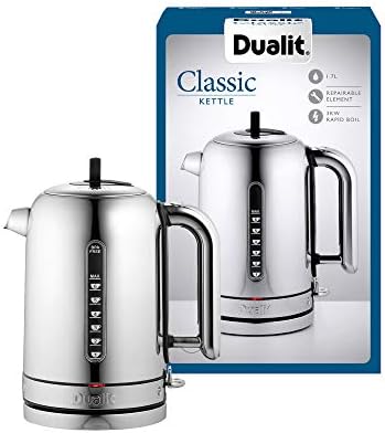 Dualit Classic Kettle | Polished Stainless Steel with Black Trim | Quiet boiling kettle | 90 Second Boil Time | 1.7 L Capacity, 2.3 kW | 72796