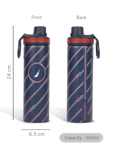 Image of NAUTICA Premium Leak-Proof Insulated Water Bottle - 1pc (Fender)| 500ml | Stainless Steel Flask with 24 Hours Temperature Retention | Ideal for Travel, Gym, Office Use Texas Printed-Navy /red