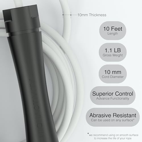 High Activity Polyvinyl Chlorine-Adjustable Heavy Jump Rope For Men,Women&Children-Heavy Skipping Rope For Men&Women Exercise Workout,Endurance&Weight Loss-Tangle Free Jumping Rope-10 Ft-Black&White