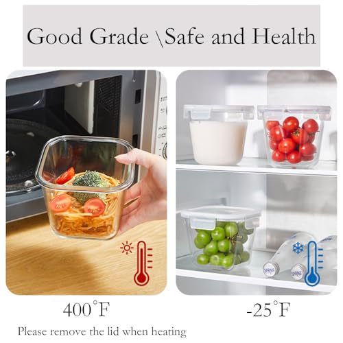 Image of H.JSS WDJS 4 Cup Square Glass Food Storage Container with Lids, Square Glass Soup Container with Airtight Lids, 32 OZ Food Prep Bowls for Leftovers, Salad, Microwave、Fridge、Dishwasher Safe (4 Pack)