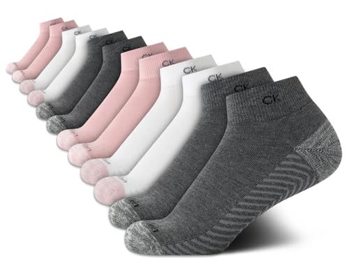 Calvin Klein Womens Quarter Socks - 12 Pack Cushion Athletic Ankle Socks for Women for Sports and Running (Sizes: 4-10)