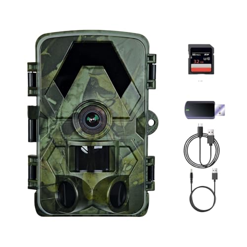 Wildkamera, 5K 60MP Wildkamera mit 98FT 130 Grad Weitwinkel, 0,05s Auslösezeit, Nachtsicht, Bewegungssensor, Jagdkamera, IP66 Wasserdicht, Unsichtbare Infrarot-LEDs für Garten mit 32GB Speicherkarte