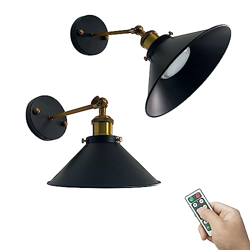 KAYYELAMP 2Pcs No Drill Install Battery Run Remote Control Dimming Timmer LED Bulb No Cord Wall Sconce Vintage Design for TV Background Decor Staircase Farmhouse