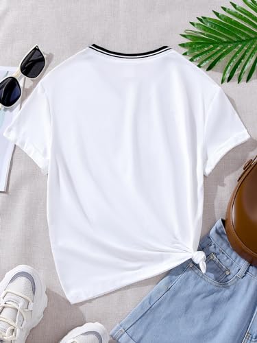 Girl's Striped Number Print Jersey Shirts V Neck Short Sleeve Casual Y2K Graphic Tees Summer Tops2