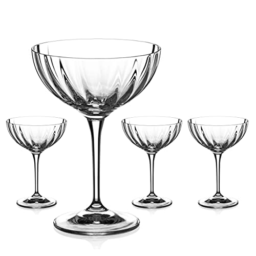 DIAMANTE Champagne Cocktail Saucers/Coupes Set - ‘Mirage’ - Hand Cut Crystal Set of 4
