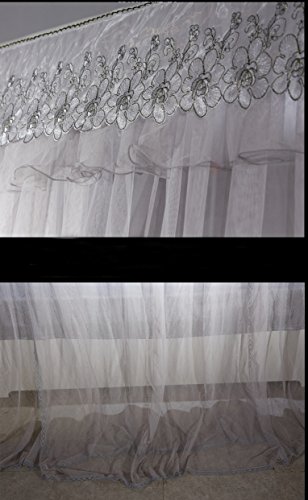 Nattey 4 Corners Post Canopy Bed Curtains for Girls & Adults- Lace 4 Openings Bed Canopies -Bedroom Decoration Accessories(Queen,Gray) - Thumbnail 4