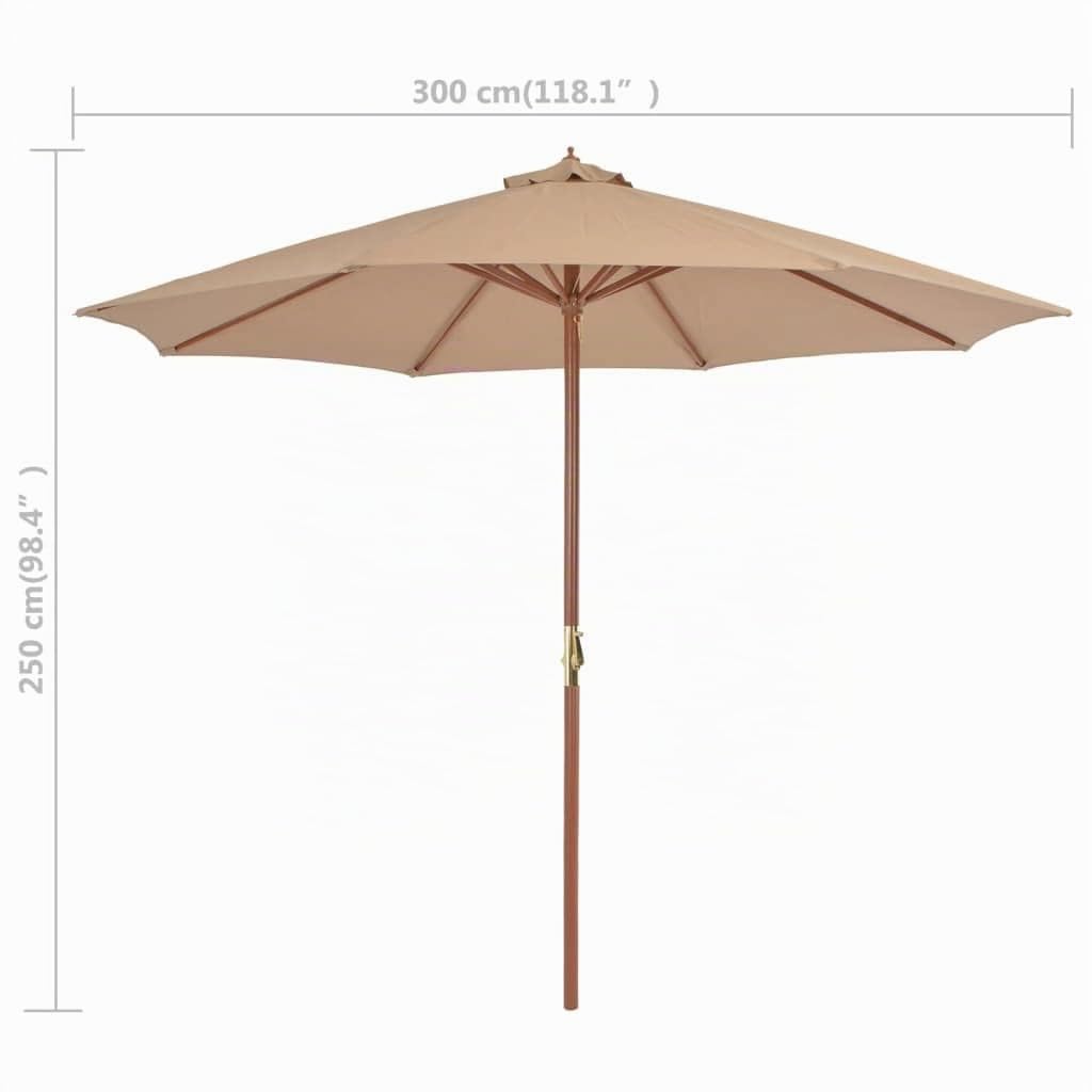 vidaXL Parasol d'extérieur avec mât en bois 300 cm taupe