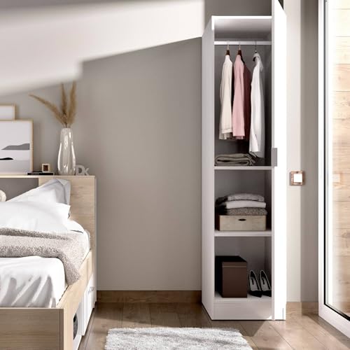 Dmora - Armoire Polyvalente 1 Porte Cusna, Cintre pour Chambre à Coucher, Armoire multifonctionnelle, 41x52h184 cm, Blanc