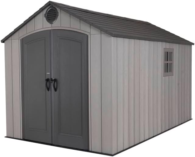 Lifetime 60353 10x8 FT Outdoor Storage Shed, Large Garden Tool Metal Shed with Sloping Roof and Double Lockable Door and Window