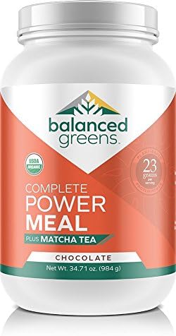 Power Meal plus Matcha Protein Powder Meal Replacement by balanced greens, Organic, Raw, All-in-one Nutritional Vegan Shake, Gluten Free Chocolate - 24 Servings