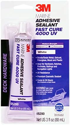 3M Marine Adhesive Sealant 4000 UV (05280), Medium Strength Flexible Waterproof Adhesive Sealant for Boats and RVs, UV Resistant, Cures in 24 Hours, White, 3 fl oz Tube