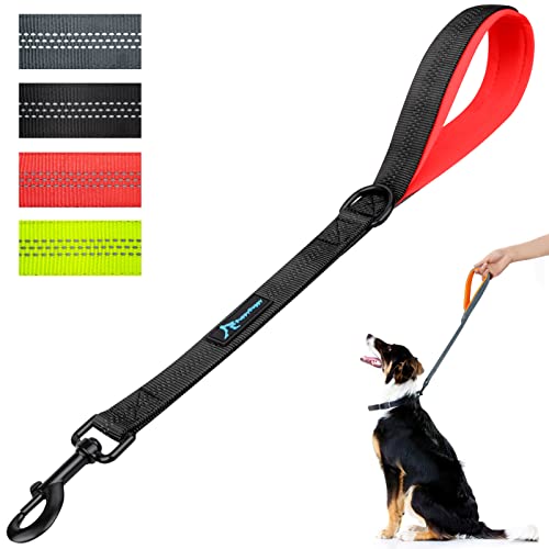 Image of Short Dog Leash 18in Padded Handle Dog Lead with 3 Reflective Thread for Large Medium Dogs Heavy Duty Dog Rope Pet Leash for Walking Training (18 in x 1 in - 1 Pack, Black)