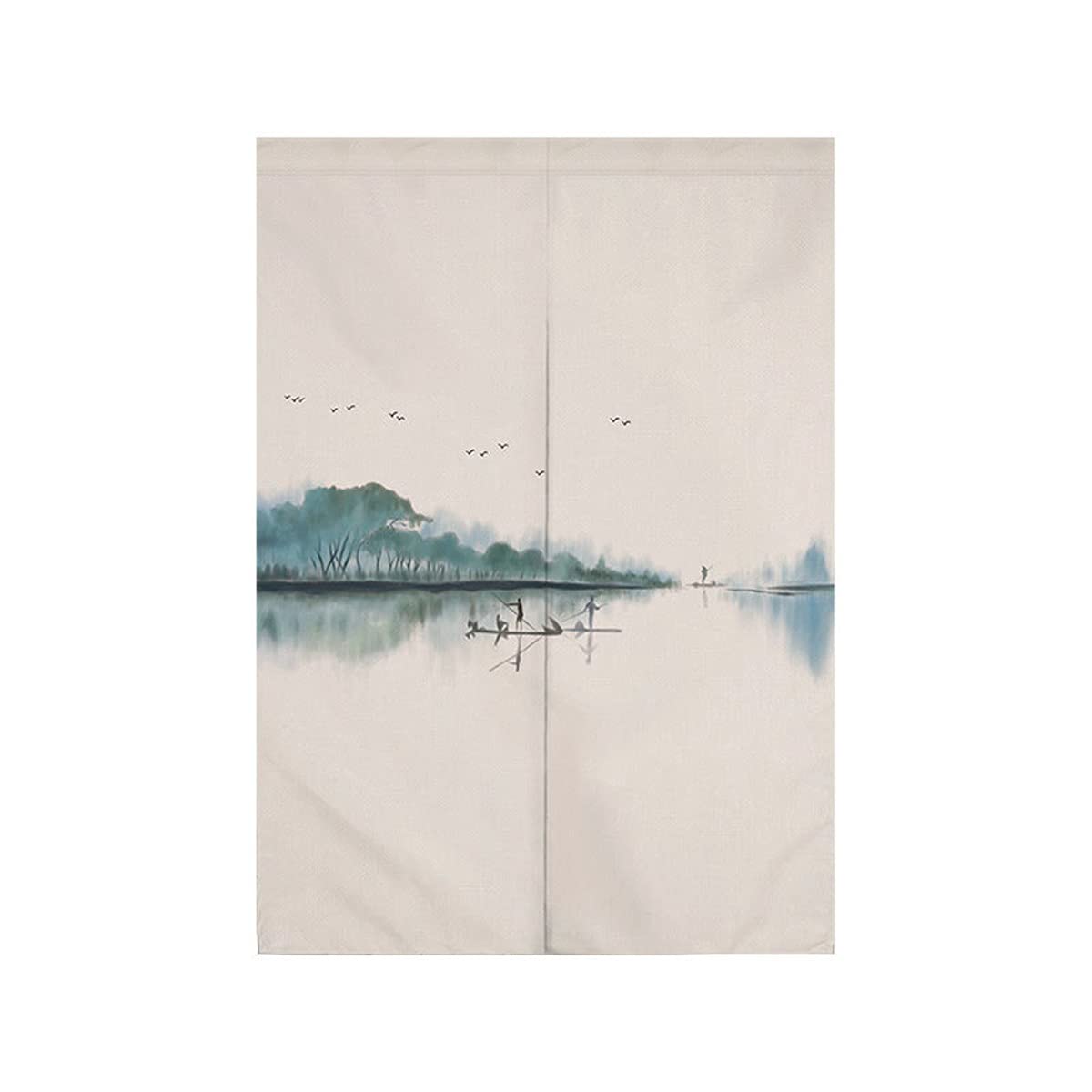 Rideau Japonais Noren 85x150 Cm, Bleu Style Encre, Coton Et Lin, Lavable Machine