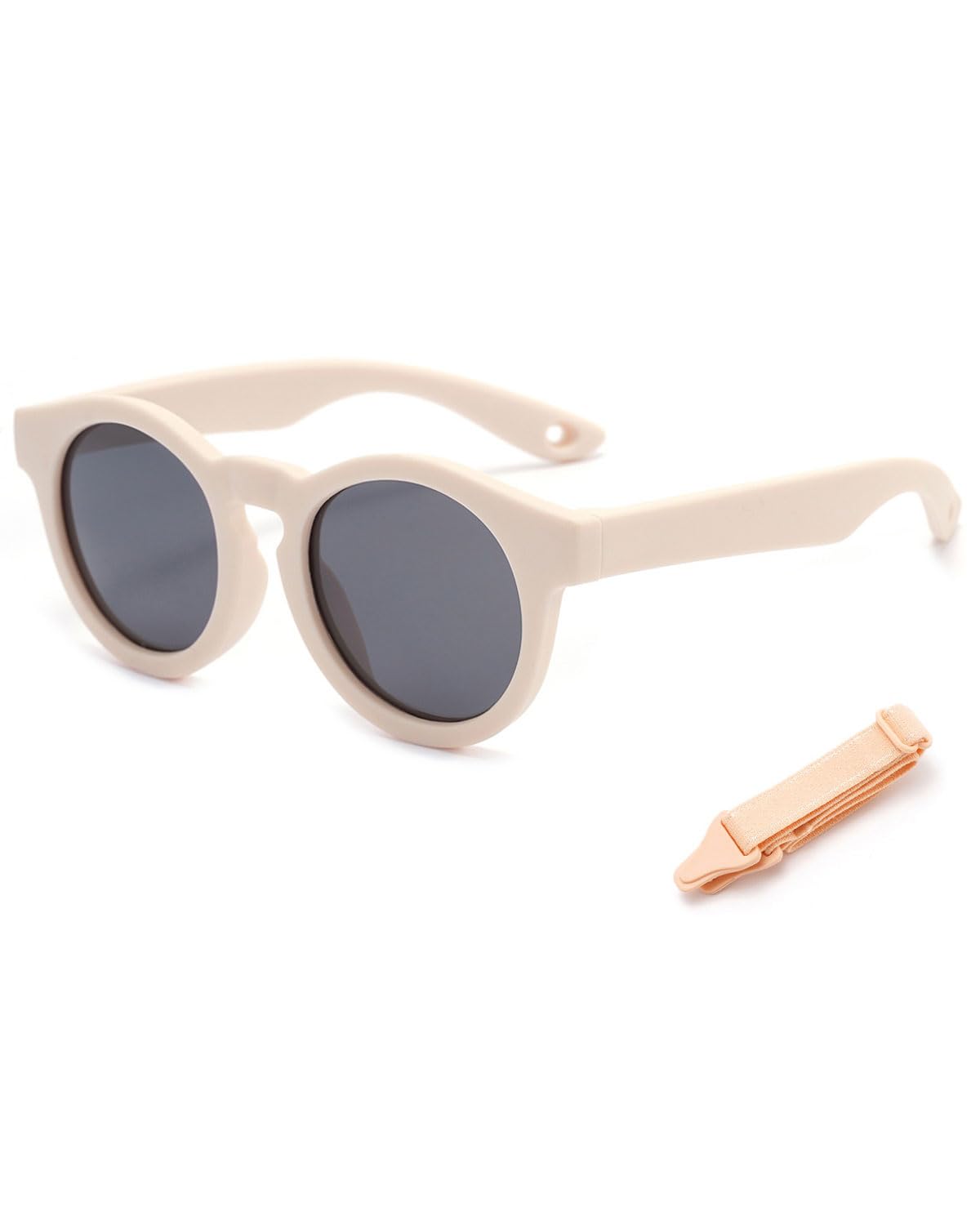 CULEB CULEB Gafas de Sol para Bebé Niños, con Montura de Silicona Ajustable y Beige Gafas-Cordón,Protección UV400,Gafas de Sol Polarizadas de 0 a 3 Años,para Niños y Niñas (Beige)