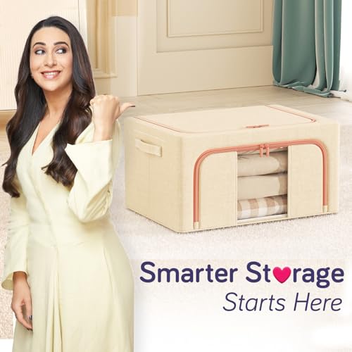 Image of HOKIPO 24L Small Wardrobe Organiser for Storage for Clothes, Foldable Storage Box, Sand Beige Pack of 1 (AR-6672-BGE)
