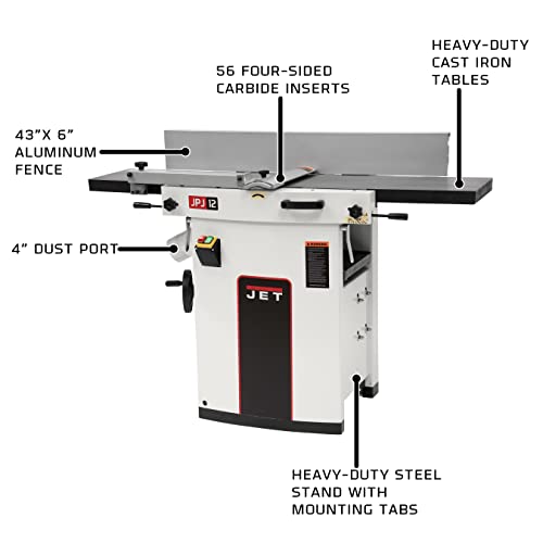 Jet Jjp-12Hh, 12-Inch Helical Head Planer/Jointer, 3Hp, 230V 1Ph (708476) #TOP1