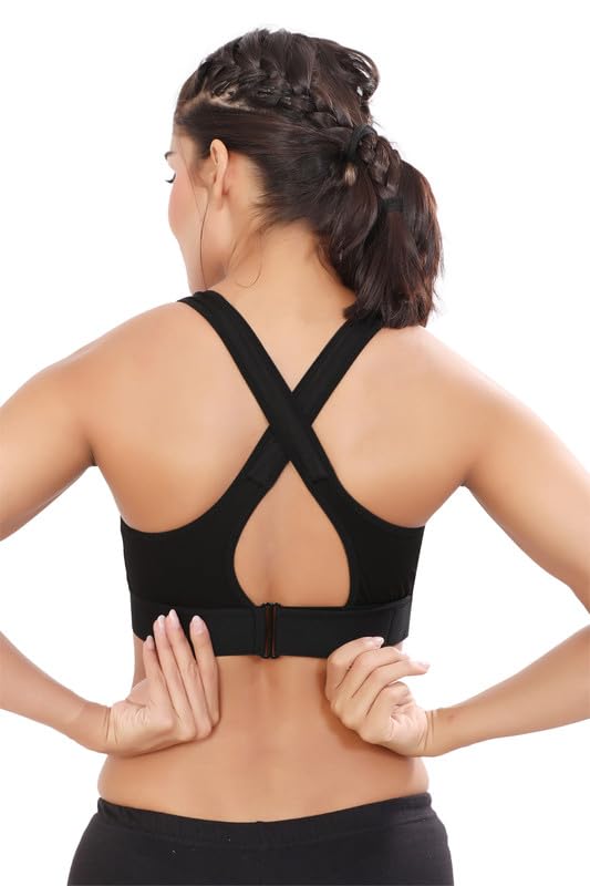 Image of Women Polyester Spandex High Impact Front Zip Sports Bra Fitness Criss Cross Back Crop Tops for Gym, Yoga & Workout - Size: M-4XL