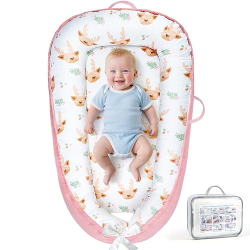 Image of KISS GOLD Baby Lounger - Breathable Soft Cotton Cover Baby Lounger Nest, Babies Essentials Gifts, Portable Lounger for Baby Tummy Time Floor Playing Seated Support for Home and Travel