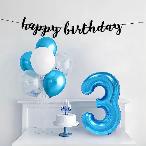 Image of Blue 3 Number Balloon, 40 Inch, Premium Mylar, Reusable, for Birthday Party Decoration