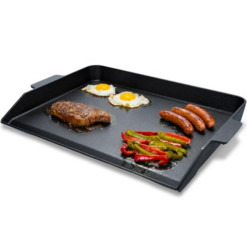 Image of 23 x 16 Inch Cast Iron Griddle for Gas Grills, Heavy Duty Outdoor Griddle, Extra Large Cast Iron Griddle for Even Heat, Non-Stick Flat Top Griddle for Grill Cooking Burgers, Pancakes, Steak & More