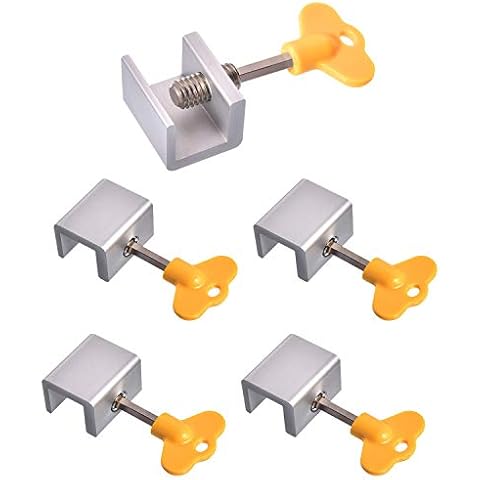 KISEER 5 Pack Sliding Windows Lock Stopper Aluminum Alloy Door Security Lock Stop with Key for Home or Office Cover