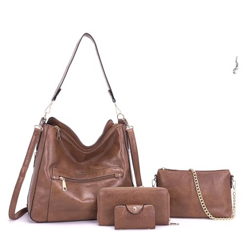 Image of Qiyuer 13 inch Women Spacious Soft PU Handbag Hobo Bag Purse Wallet Set 4pcs | Large, Dual-use Crossbody & Shoulder Bag, Multi-pocket, Divided Compartments, Fits Tablet, Versatile for Daily & Work