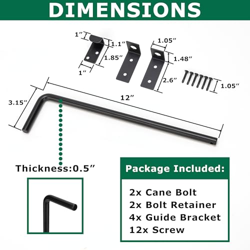 Image of 12 inch Heavy Duty Cane Bolt Gate Drop Rod with Upgraded Design, Square Drop Rod Kit for Double Gate Wood PVC Vinyl Metal Yard Gate Latch-2 Pack