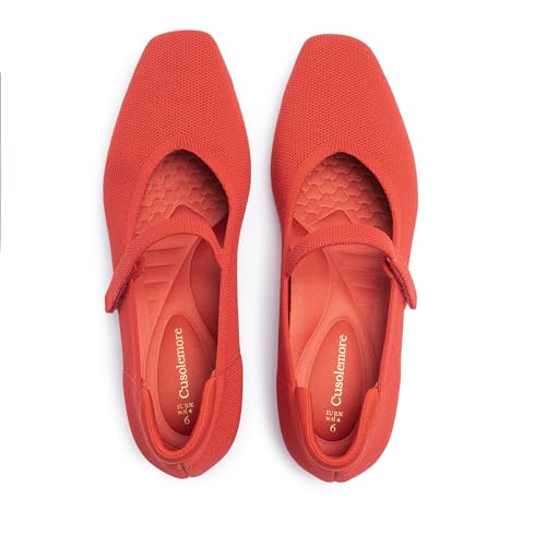 Image of Cusolemore Mary Jane Flat Shoes for Women with Arch Support and Concealed Low Wedge Heel, Comfortable Women Square Toe Ballet Flats Knit Dress Shoes