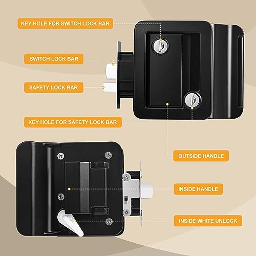 Image of RV Entry Door Lock Travel Trailer: Paddle Deadbolt Door Locks for Travel Trailers with 4 Camper Keys,100% Metal Door Latch for Camper