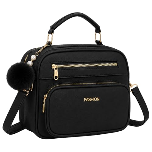 Bolsa Feminina Baú Transversal tamanho Médio em couro PU com Alça De Ombro removível Tiracolo (Preto)