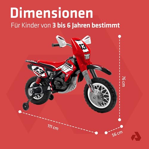 Elektro Cross Motorrad Kinder ab 3 Jahre 12V + Gaspedal + Stützräder – Dirtbike Kindermotorrad Akku – Realistisches Design + Elektrische Bremse + Räder mit Gummiprofil | INJUSA Thunder Max VX Rot – Bild 6