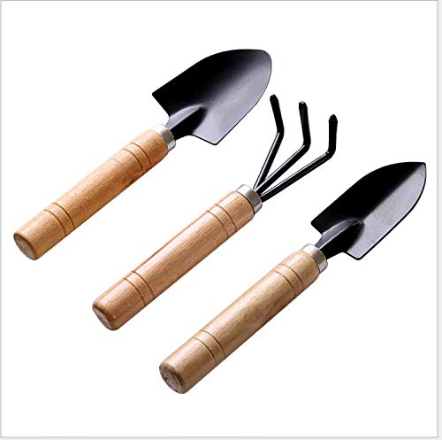 3X Phononey Mini Shovel Rake Spade Set Kids Beach Play Toy Garden Plant Tools Set Bonsai Tools Set Wooden Handle Iron Head Shovel for Flowers Potted Plants Succulent Plants