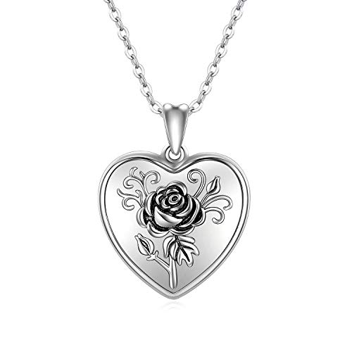 Cuoka Heart Locket Rose Flower Locket Necklace 925 Sterling Silver Rose Pendant Necklace That Holds Pictures,Custom Photo Box Necklace, Birthday/Valentines/Anniversary Day Jewelry Gift For Mother Wife Lover #TOP5