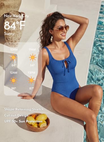 Image of Aleumdr Womens Textured One Piece Swimsuit Tummy Control Bathing Suit Tie Knot Cutout Swimwear