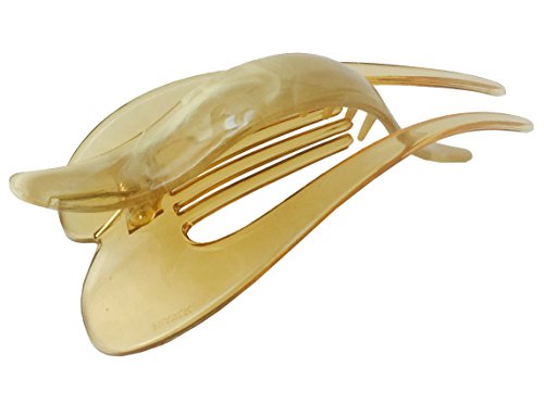 Parcelona French Pelican Light Beige Ivory Celluloid Acetate 5 Inch Salon Hinge Hair Claw Clip Slide in Secure Grip Clamp Clutcher