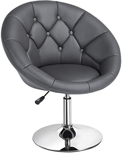 Yaheetech Swivel Accent Chair Height Adjustable Modern Round Back Tilt Chair with Chrome Frame for Lounge, Pub, Bar - Dark Grey
