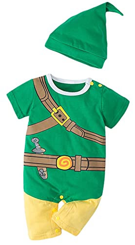 Image of Baby Outfit Costume, Cute Infant Toddler Cool Newborn Cosplay Romper Cartoon Clothes (Green, 9-12 Months)