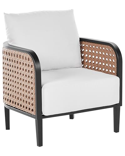 Beliani Gartensessel Aluminium schwarz Auflagen weiß mit Wiener...