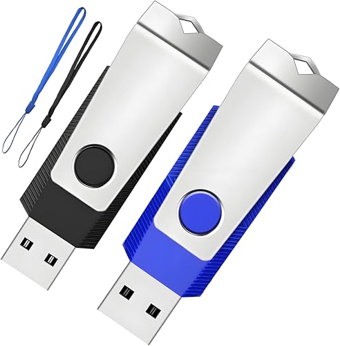 4GB Flash Drive 2 Pack Wooolken USB 2.0 Thumb Drives Memory Stick with LED Light and Lanyards for Storage and Backup (Black Blue)