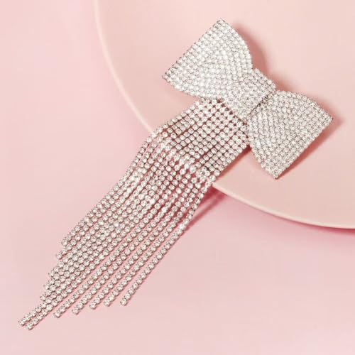 Pinzas para el cabello con moño, con cristales de plata y borlas, accesorios de moda para boda y fiesta miniatura 3