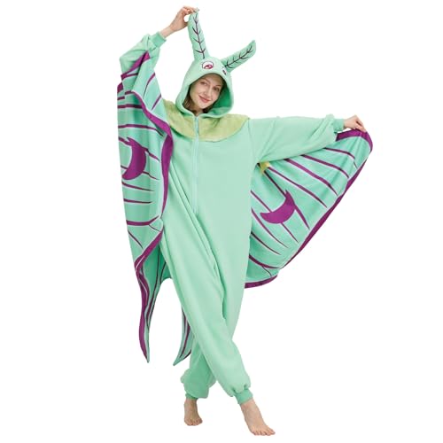 AMAMHAHAVA Luna Moth Onesie Pajamas for Adults Luna Moth Halloween Cosplay Costume Christmas Cartoon One-Piece Cozy Sleepwear