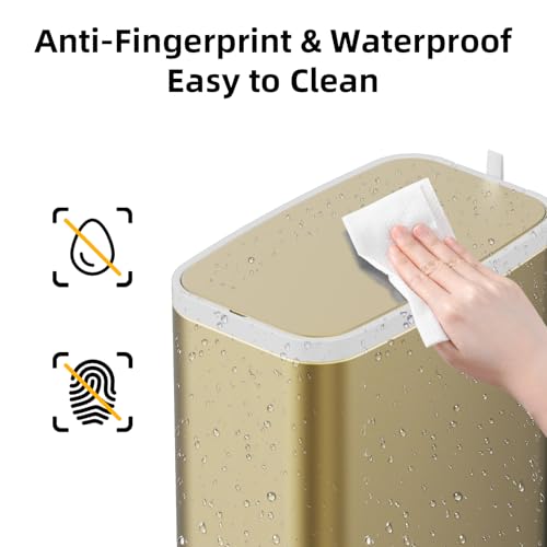 Image of KdbK Champagne Gold Bathroom Trash Can with Lid Soft Close,1.6 Gallon Slim Garbage can,Small Metal Step Wastebasket for Office, Bedroom, Toilet, Live Room