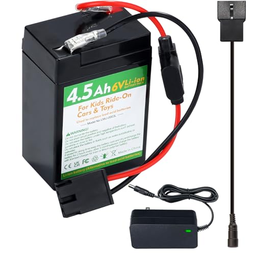 UNIKARO 6V 4.5Ah Li-ion Battery Pack with Charger, Replacement for Fisher-Price Power Wheels Toddler