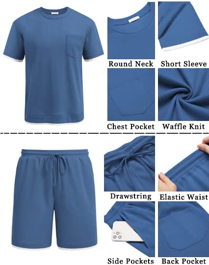 COOFANDY Men's Waffle Shirt and Shorts Set 2 Piece Outfits Casual Summer Tracksuits Set with Pockets - Image 5