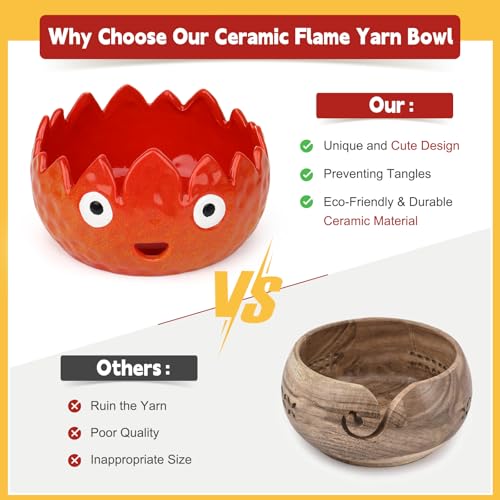 Image of Katech Flame Yarn Bowl for Crocheting-Crochet Bowls for Yarn Knitting Bowls-Cute Handmade Ceramic Flame Yarn Bowls-Ideal Crochet Gifts for Crocheters Knitter