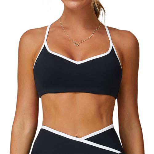 KASFDBMO Brasier de entrenamiento con espalda cruzada que absorbe el sudor, ligero, sin costuras, cómodo, ropa de fitness para mujer, panel de malla transpirable, para yoga, gimnasio, yoga, Negro, L
